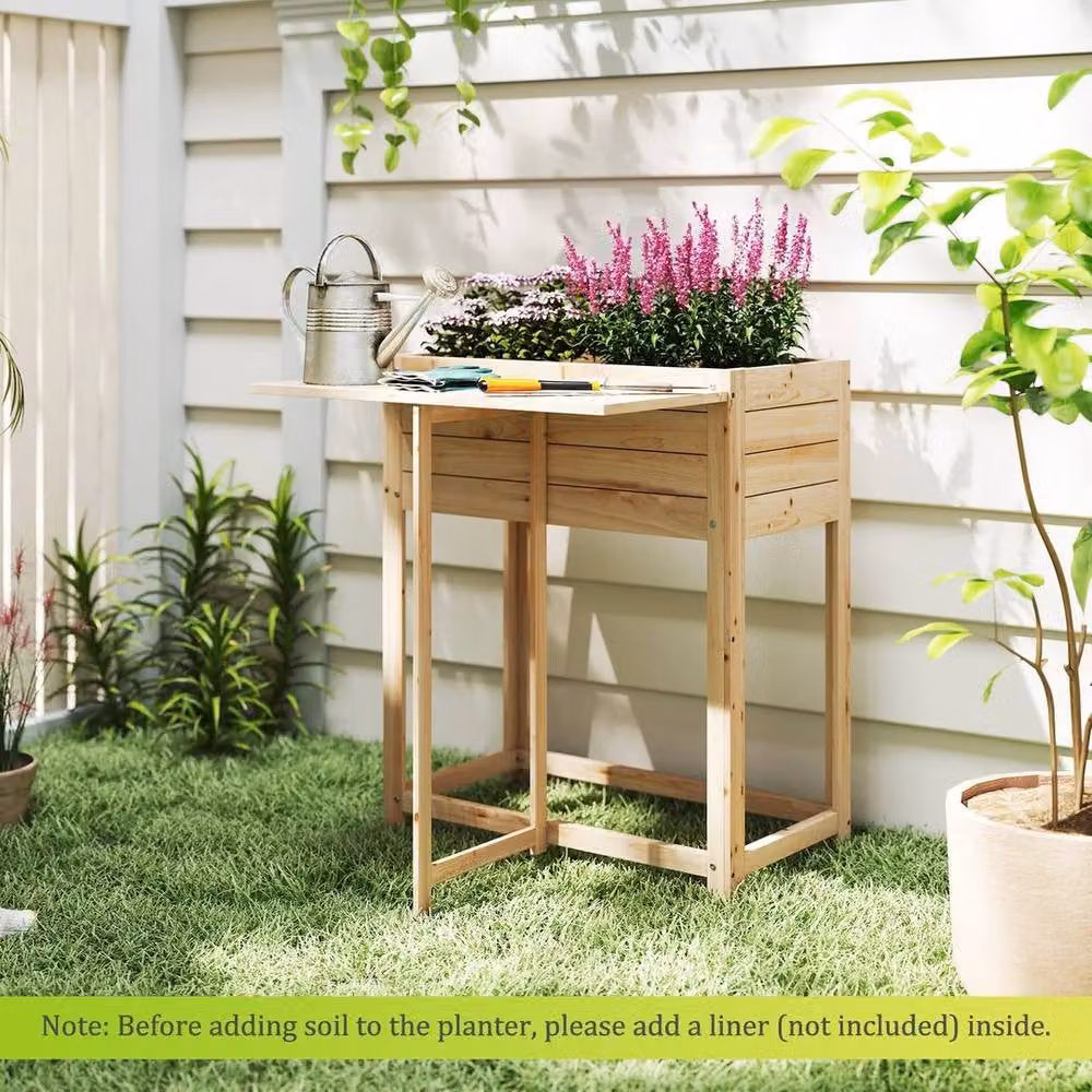 Kelvenix Foldable Wooden Raised Garden Bed in Brown, W/D/H: 74 x 34 x 34 cm – 2