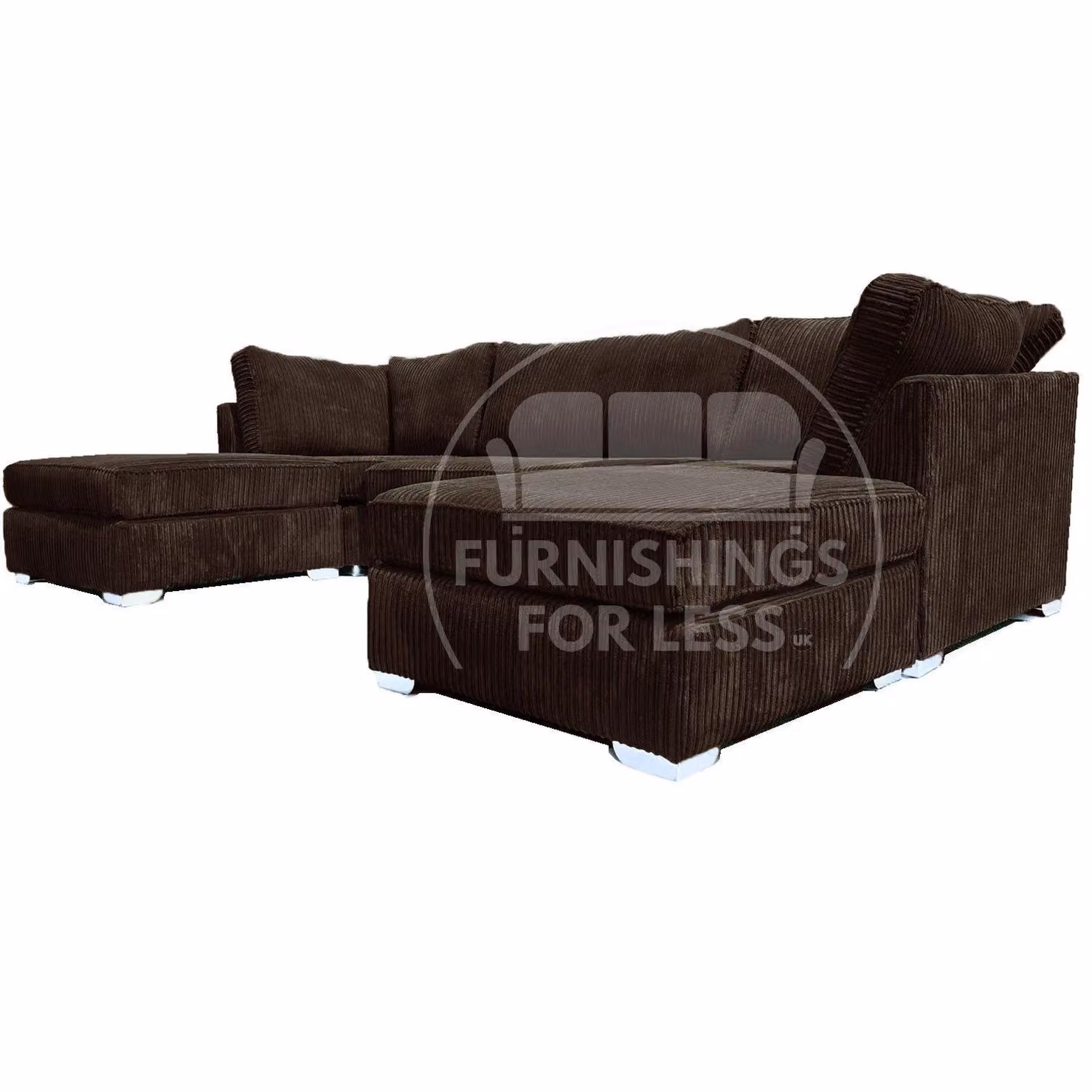 Furnishings For Less UK Bishop U-Shaped 5 Seater Large Sofa in Chocolate Brown Soft Jumbo Cord Fabric with Matching Ottoman and Scatter Cushions – 3