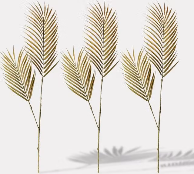 Gallery Direct Set of 3 Artificial Dried Palm Single Stems in Green and Gold