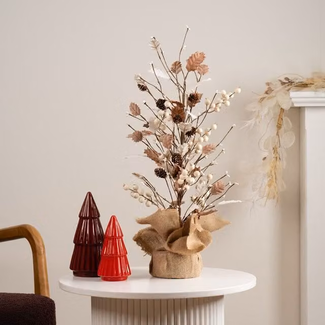 Scottish Everlastings Ltd 60cm Faux Holly Christmas Tree in Beige – 1
