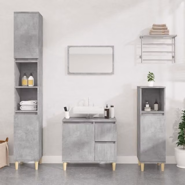Berkfield Home Modern Bathroom Cabinet in Concrete Grey, W: 65 cm, D: 33 cm, H: 60 cm