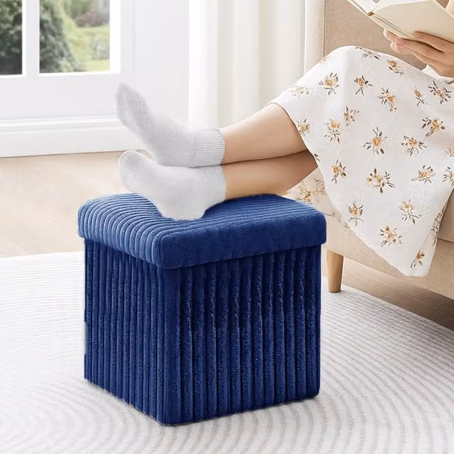 Home Republic Contemporary Plush Cord Storage Box in Navy, 38 cm