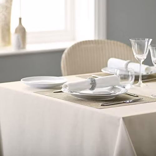 Vision Linens Plain Ivory 100% Spun Polyester Stain Resistant Tablecloth for Square and Rectangular Tables, W/D: 137 x 137 cm