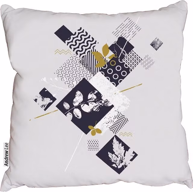Andrew Lee Abstract Botanical Elements Wild Summer Square Cushion in Black and White, W: 60 cm