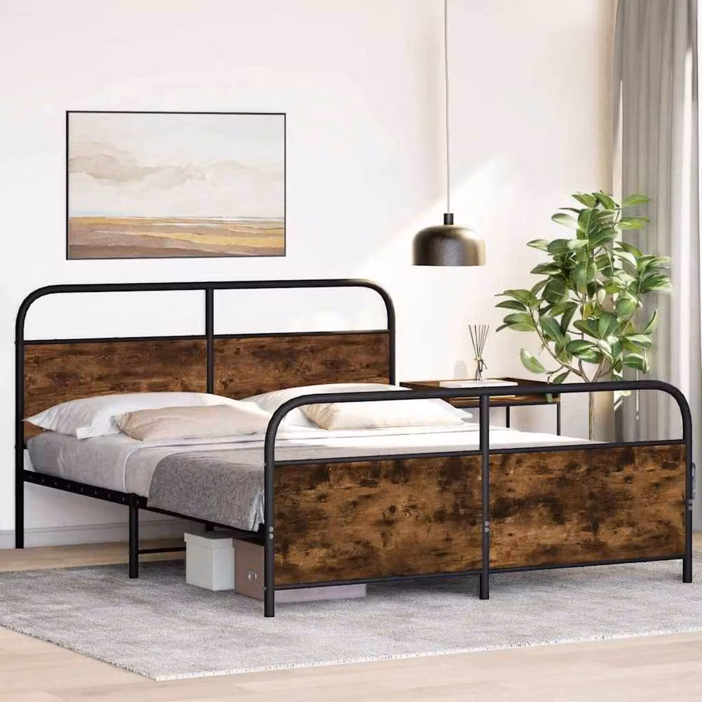 Berkfield Home Metal Bed Frame in Smoked Oak Brown, W: 160 cm, L: 200 cm – 3
