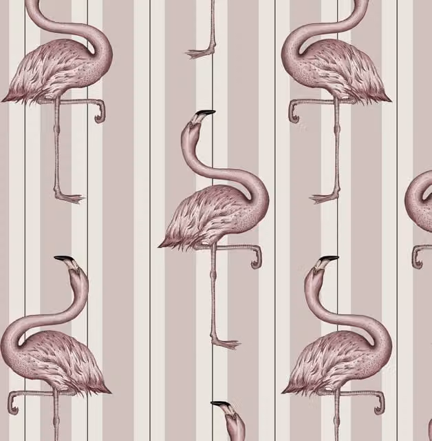 House of Hackney Flamboyance Art Deco Animal Wallpaper in Off White and Macaroon Pink