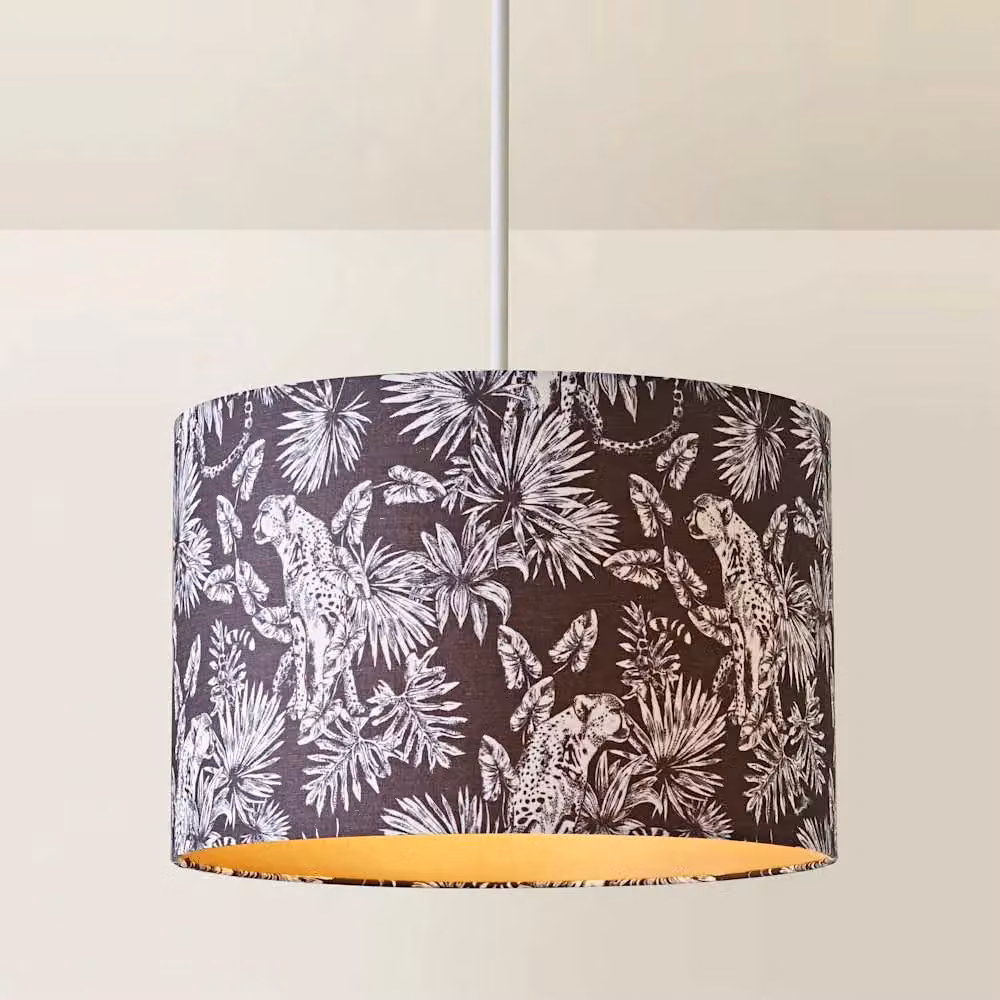 ValueLights Ariella Black Animal Print Cylinder Easy Fit Fabric Lamp Shade with Gold Inner – 2