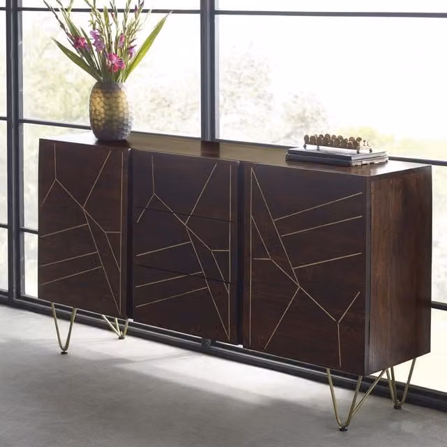 IH Design Dallas Extra Large Mango Wood Sideboard in Brown and Gold