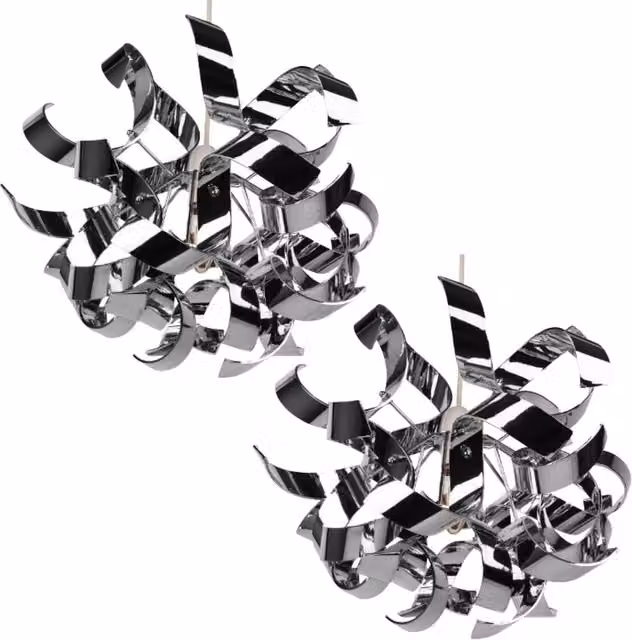 First Choice Lighting Pair of Easy Fit Ribbon Swirl Ceiling Shades in Chrome Silver Finish
