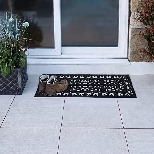 JVL Lexi Wrought Iron Effect Rubber Door Mat and Patio Mat Set in Black, W: 45 cm, L: 120 cm – 6