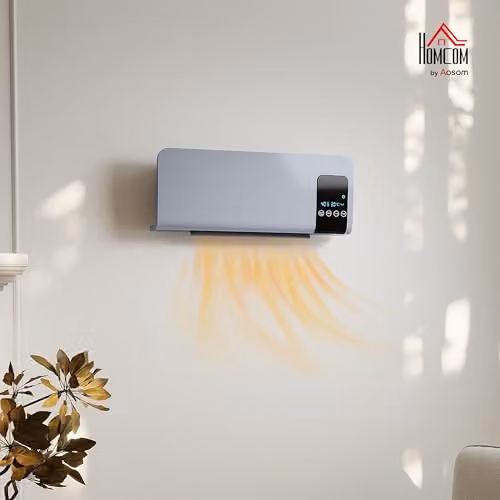HOMCOM 2000W Wall Mounted Ceramic Fan Heater with Remote Control, Timer and Thermostat, Grey, H 54.5 x W 54.5 x D 21.5 cm – 2