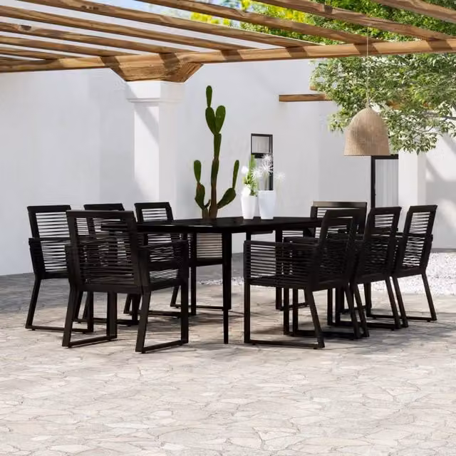 Berkfield Home 9 Piece Modern Garden Dining Set in Black – 1