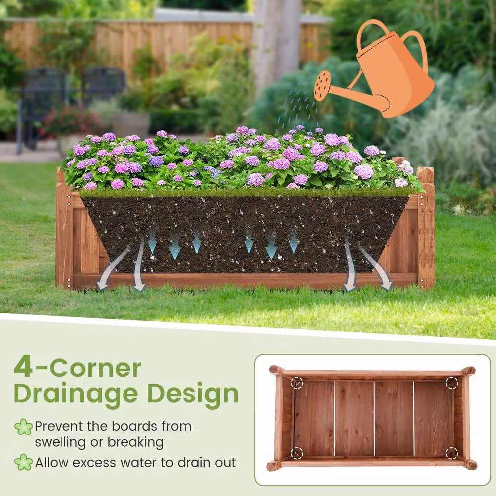 Costway Wooden Raised Garden Bed with 4 Drainage Holes, Brown, W/D/H: 117 x 59 x 59 cm – 5