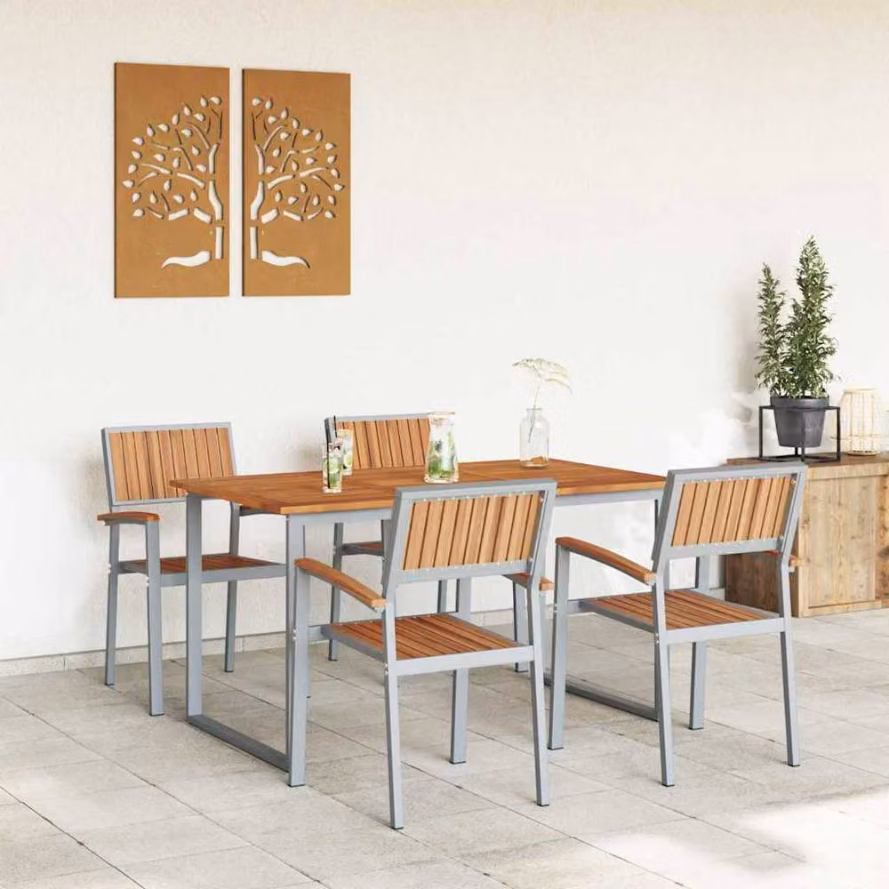 Berkfield Home Modern Garden Dining Set, Grey Steel and Wood, Set of 5 – 3