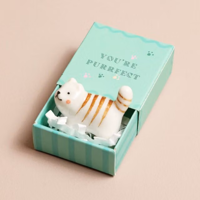 Lisa Angel Ceramic Striped Cat Token in White, Green and Orange