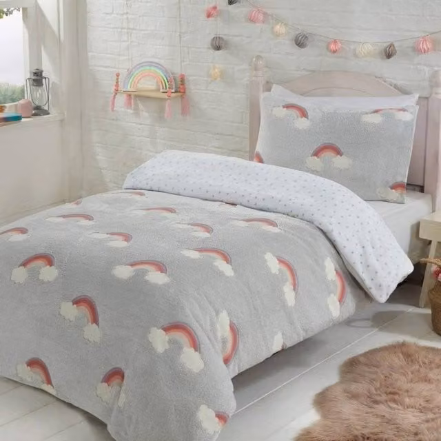Smart Living Luxurious Glow in the Dark Fleece Duvet Cover and Pillowcases, Grey Multicolour, W: 140 cm, L: 200 cm