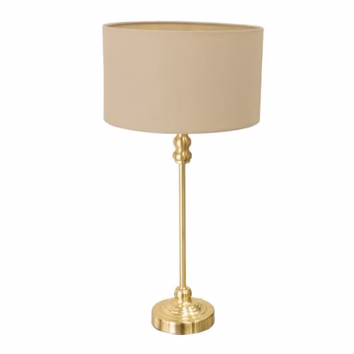ValueLights Maggie Gold Metal Candlestick Slim Table Lamp with Beige Fabric Drum Shade