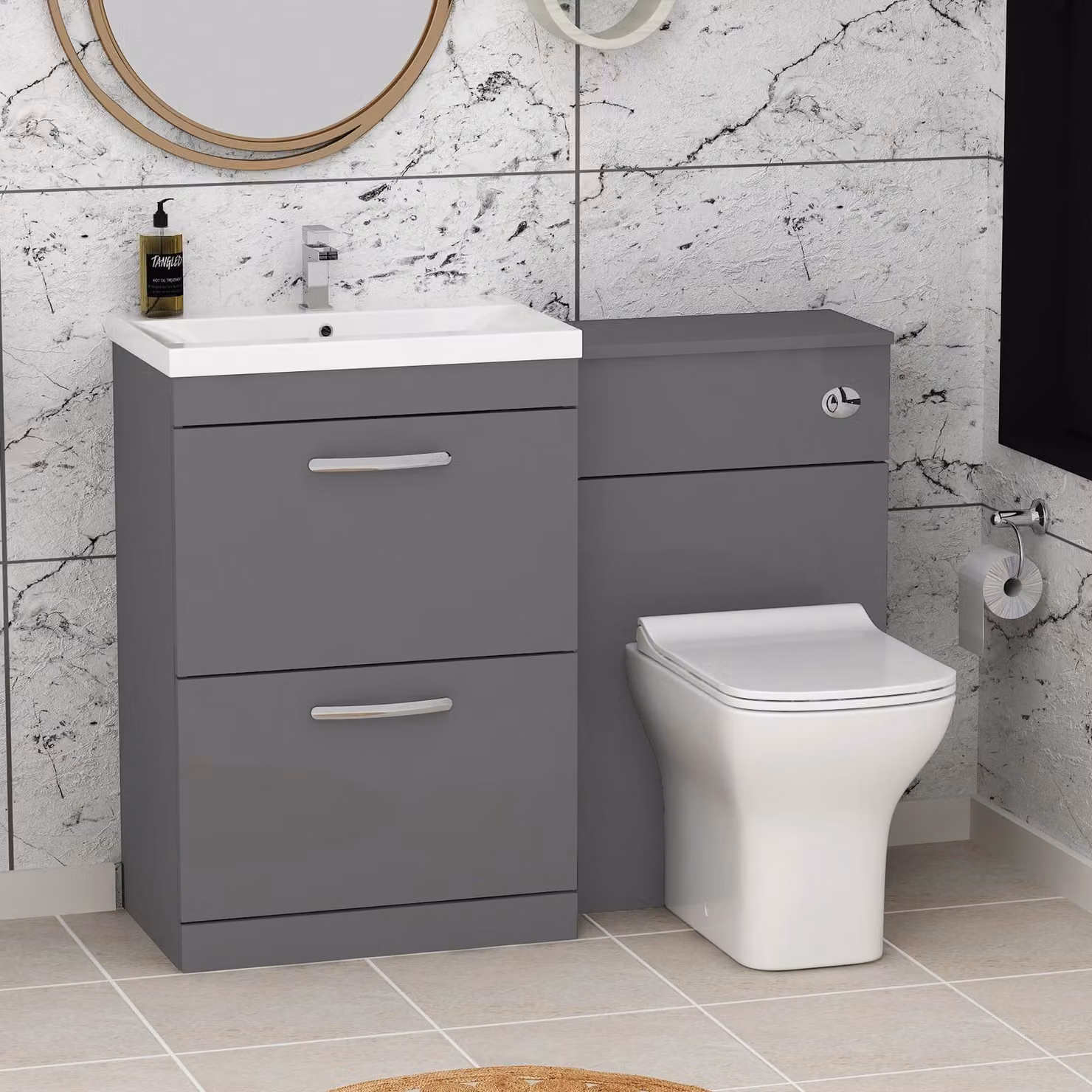 Royal Bathrooms Turin 2-Drawer Glossy Grey Vanity Unit W: 110 cm