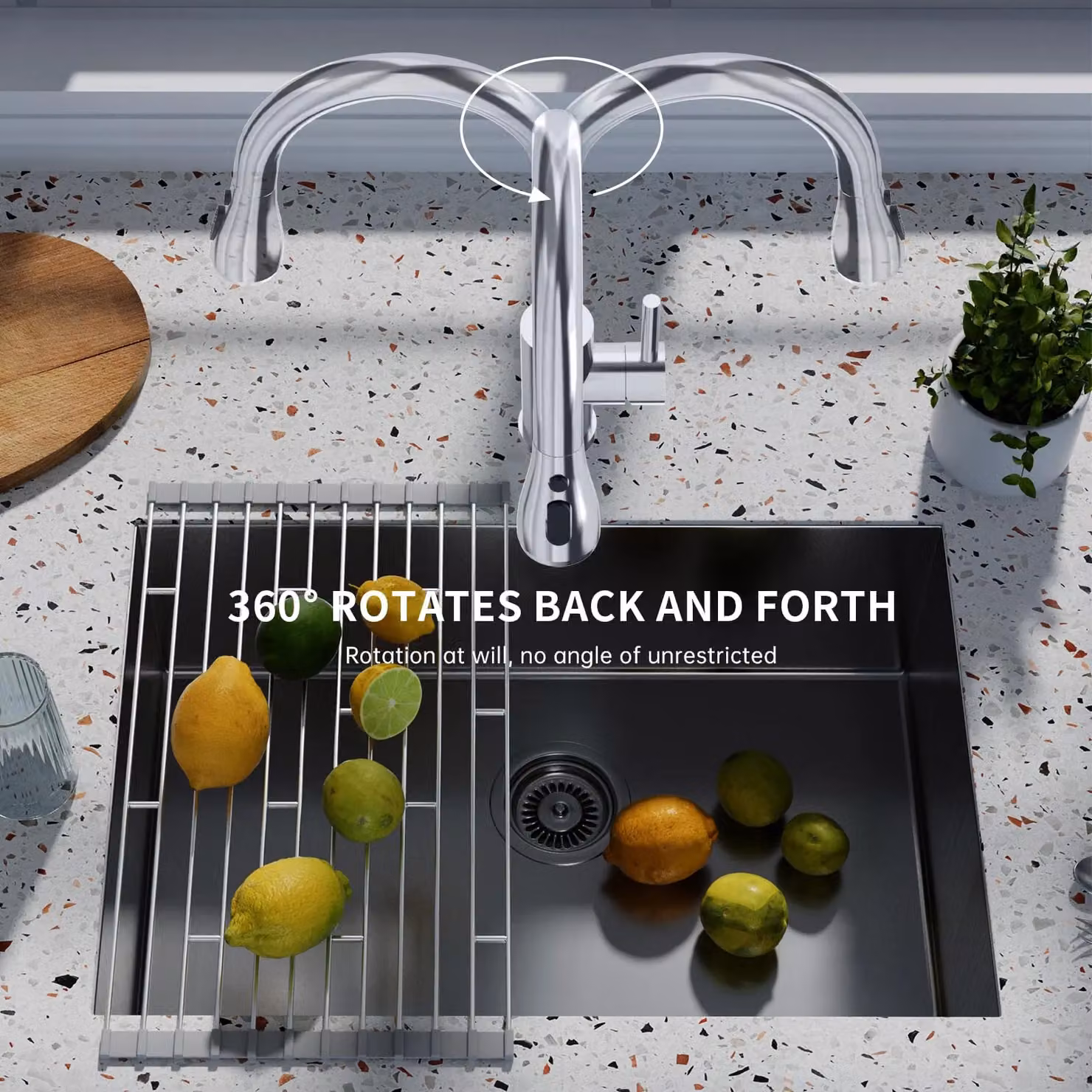Appaso Single Lever Kitchen Sink Mixer Tap with Pull Out Sprayer in Gold and Silver – 3