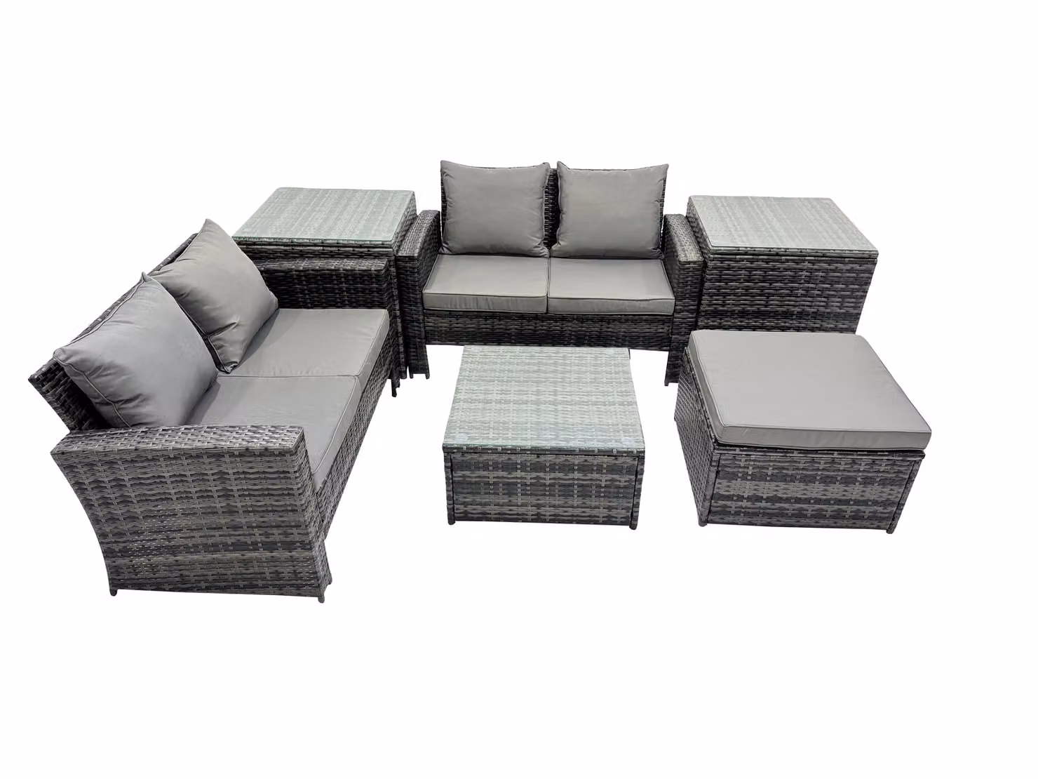 Fimous Lounge Double Seat Sofa Coffee Table Set with 2 Side Tables and Big Stool in Dark Grey – 2
