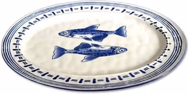 Verano Spanish Ceramics Ocean Fish Ceramic Oval Serving Platter in Blue and White, W: 39 cm, D: 26 cm, H: 3.5 cm – 1