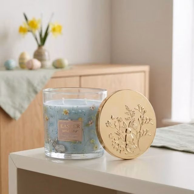 Garden Greatness Springtime Vanilla Frosting Scented Candle, Multicolour Blue Gourmand Floral Tabletop Candle