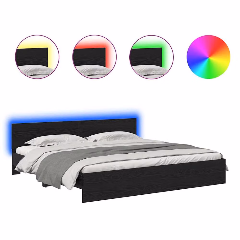 Berkfield Home Modern Bed Frame with Headboard and Under-Bed Lighting in Black Oak, W/D/H: 200 x 200 cm – 2