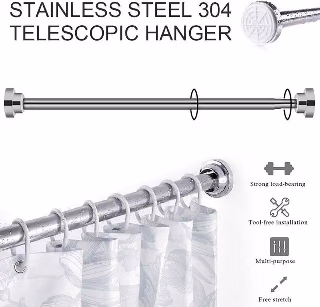 PAWNORA Silver Extendable Stainless Steel Wardrobe Hanging Rail Rod – 1
