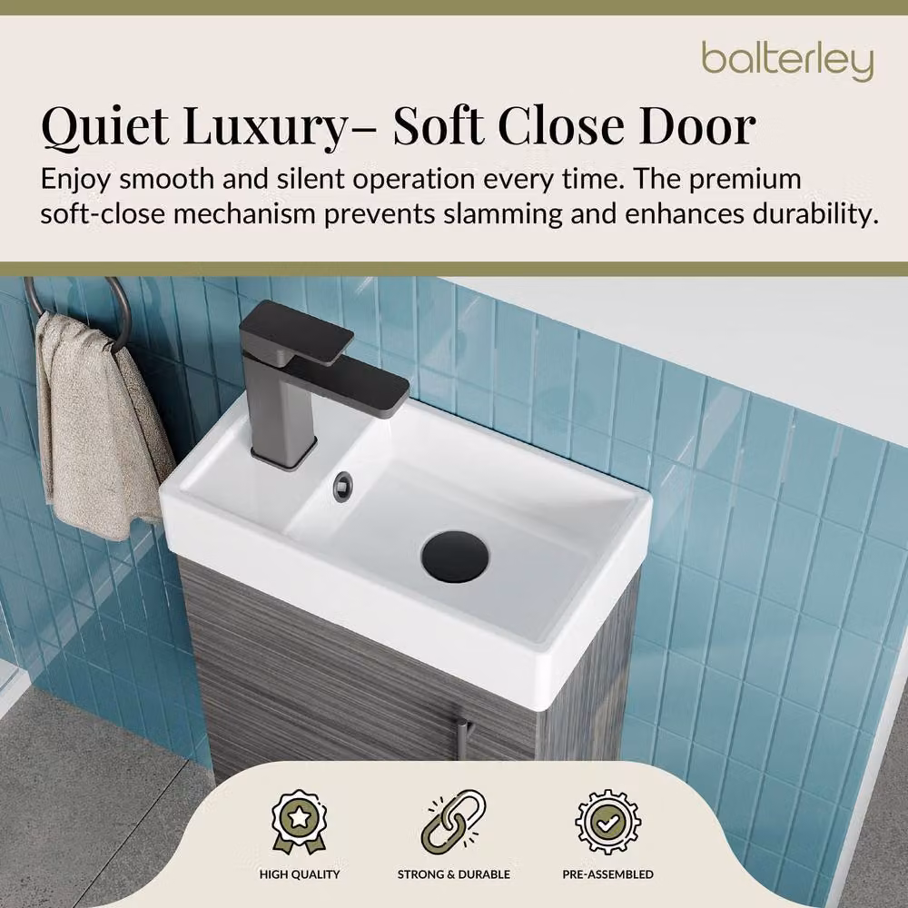 Balterley Wall Mounted Vanity Basin in Grey with Anthracite and Matt Black Handle, Width: 40 cm – 3