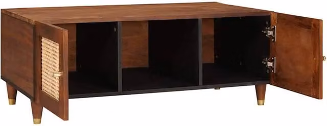 Berkfield Home Mango Wood Coffee Table with Rattan Door and Gold Details in Brown