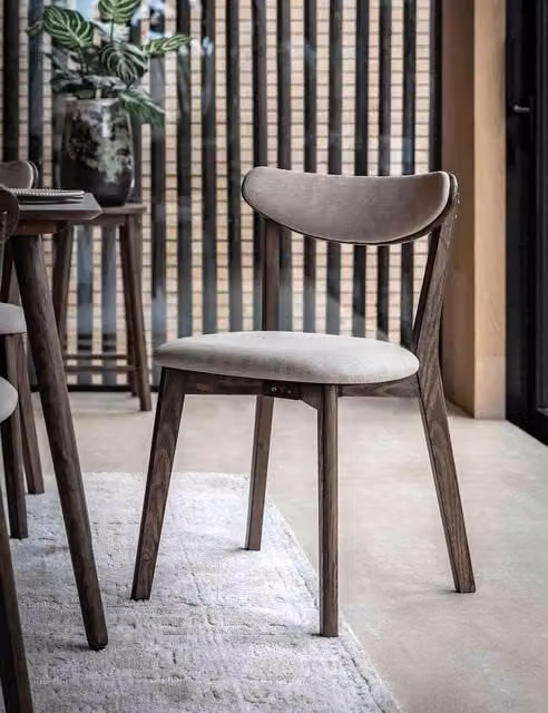 Gallery Direct Set of 2 Hatfield Retro Dining Chairs in Brown Fabric and Oak Wood