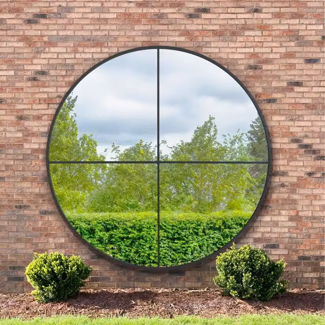 MirrorOutlet The Genestra Modern Round Hanging Mirror in Black