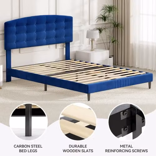 MCC Direct Cheyenne Super King Velvet Upholstered Bed Frame in Blue, W/D/H: 180 x 200 x 105 cm – 5