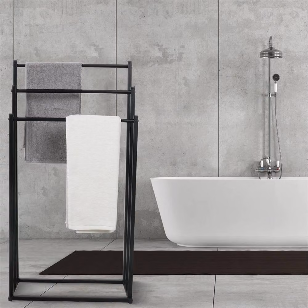 Nordara Black 3-Tier Freestanding Towel Rail Matt Metal Bathroom Storage Stand H: 86 cm, W: 44 cm, D: 21 cm – 5