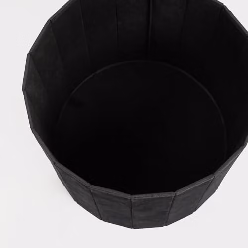 OHS Black Matte Velvet Round Ottoman Storage Box and Footstool – 4