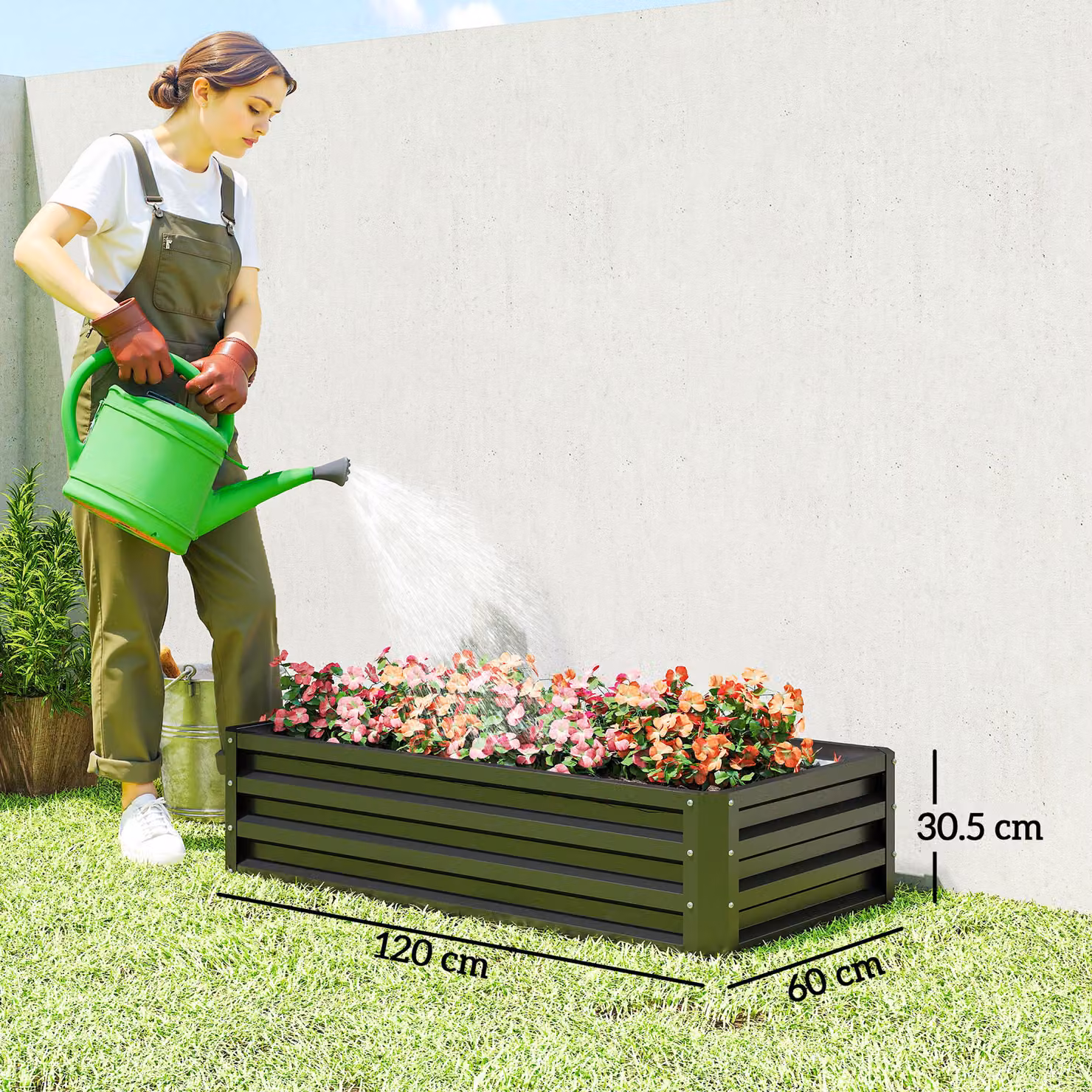 Outsunny Galvanised Steel Raised Garden Bed for Herbs and Vegetables, Grey, W/D/H: 60 x 60 x 30.5 cm – 3