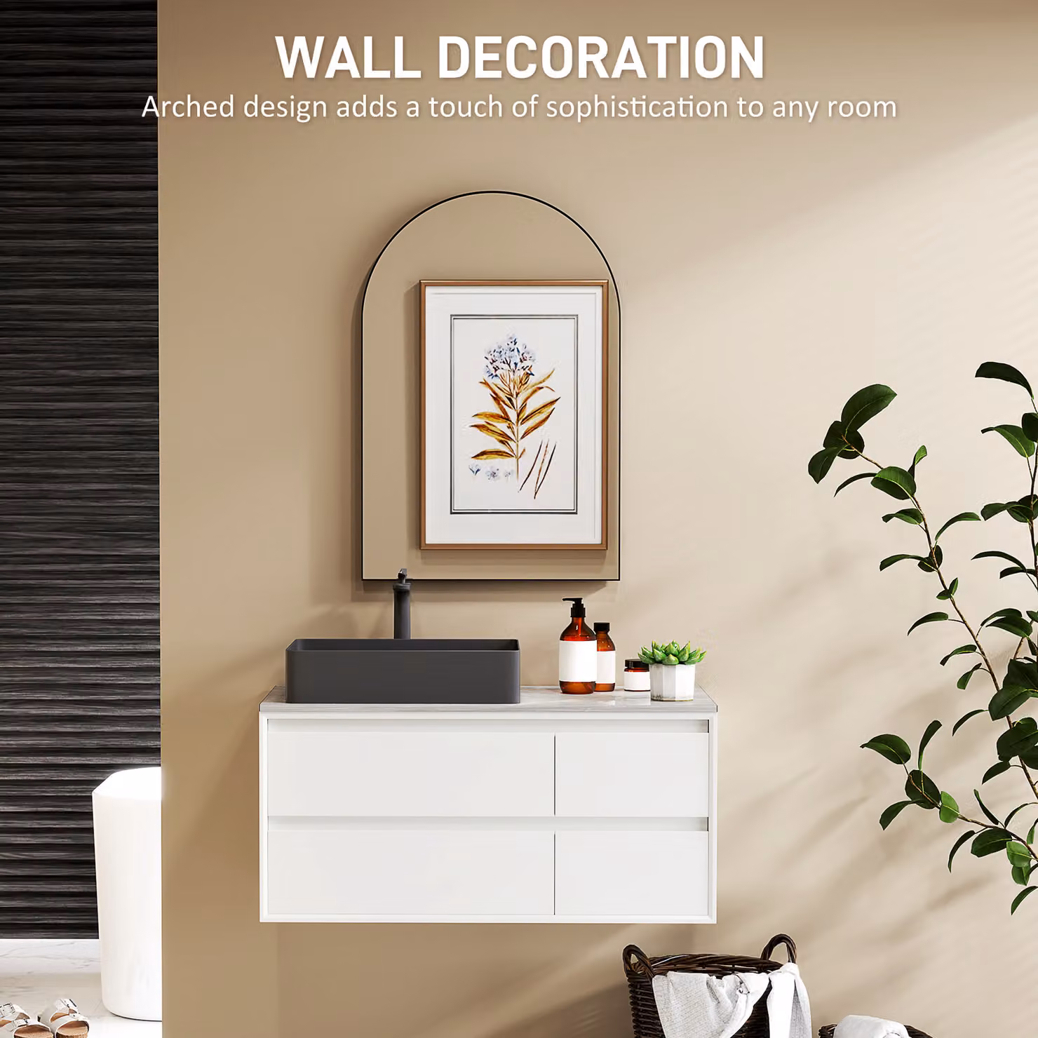 HOMCOM Arched Wall Mirror in Black with High-Definition Glass, W: 60 cm, H: 90 cm – 2