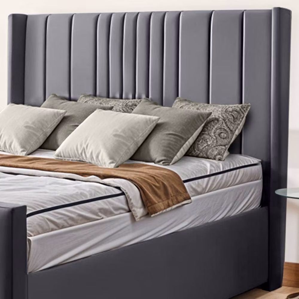 UK Bed Furniture Balmoral Wingback Ottoman Gas Lift Upholstered Bed in Grey, Super King, W/D/H: 200 x 200 cm – 2