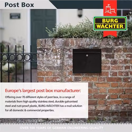 Burg-Wächter Black Elegance Wall Mounted Galvanised Steel Lockable Weatherproof Post Box, W: 36 cm, H: 31 cm, D: 10 cm – 4