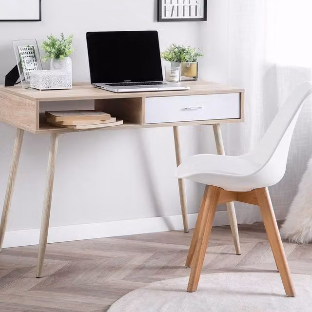 Wyld and Coco Scandinavian Writing Desk in Brown and White, W/D/H: 100 x 48 x 76 cm – 1