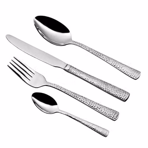 Premier Housewares 24-Piece Stainless Steel Cutlery Set in Silver with Hammered Design, H9 x W26 x D36 cm – 1