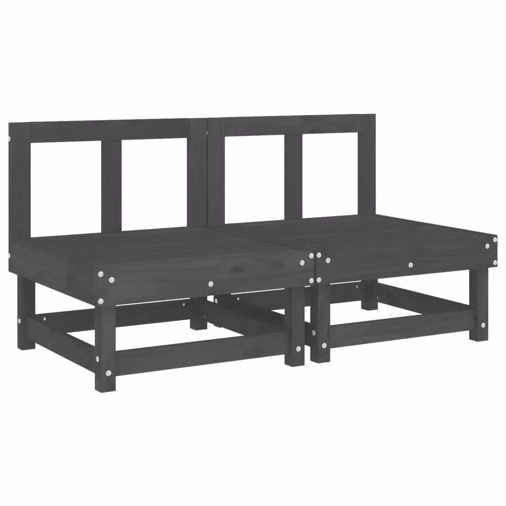 Berkfield Home Garden Middle Sofas, 2 Piece Set in Grey Solid Pine Wood – 2