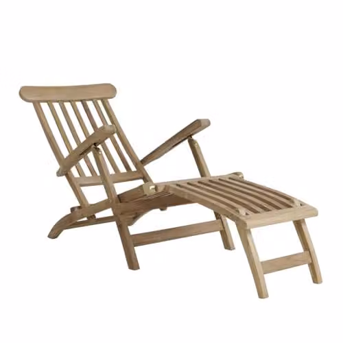 Charles Bentley Teak Sun Lounger in Brown with Adjustable Headrest and Armrests – 1