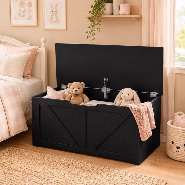 STILVORA Black Storage Box with Safety Hinge and Seat Top – 1