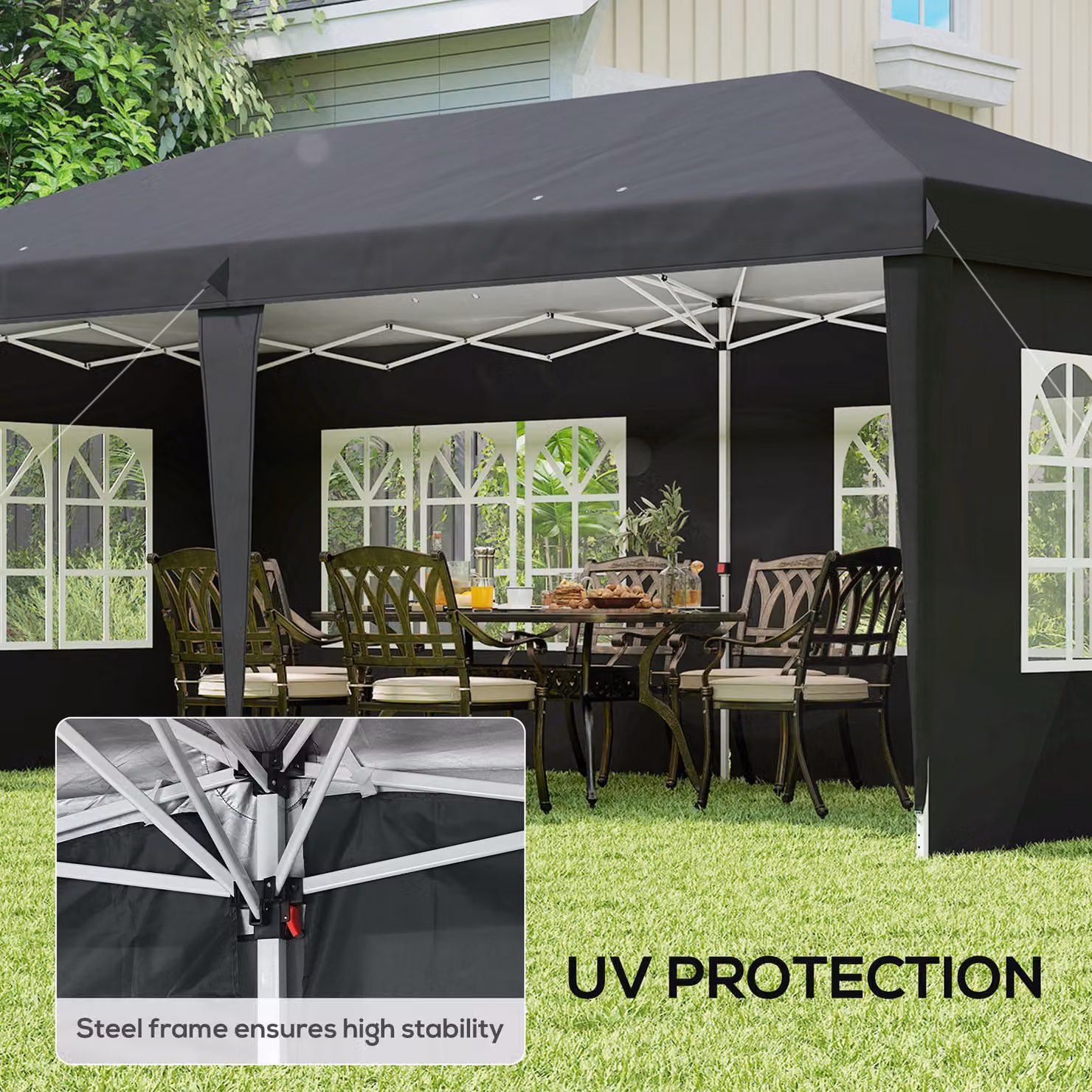 Outsunny Lightweight Height Adjustable Party Tent Gazebo in Black, W/D/H: 600 x 300 x 270 cm – 7