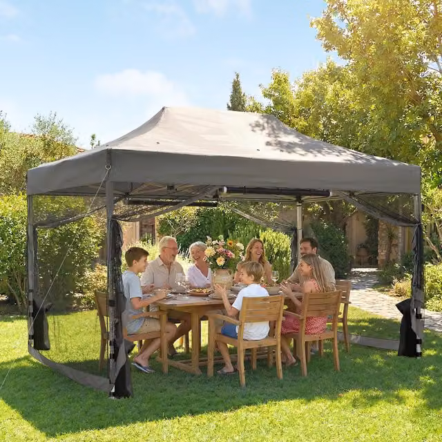 Outsunny Heavy Duty Pop Up Gazebo with Mesh, Grey, W: 4.5 m, D: 3 m
