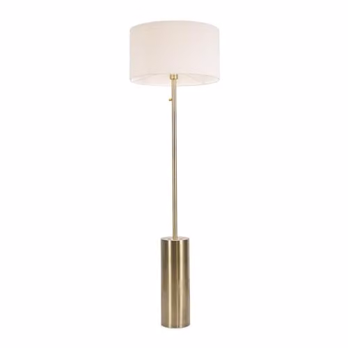 ValueLights Antique Brass Single Stem Dimmable Floor Lamp with Cream Boucle Cylinder Shade