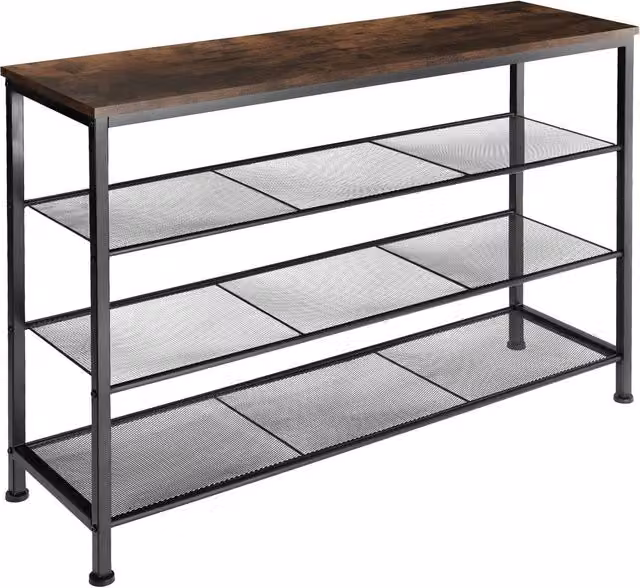 tectake 4-Tier Industrial Shoe Rack with Metal Frame and MDF Shelves in Black and Brown, W/D/H: 100 x 30.5 x 72.5 cm – 7