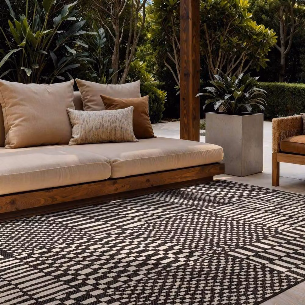 Ted Baker Barkham Reversible Abstract Indoor Outdoor Rug in Black, W: 200 cm, D: 300 cm – 3