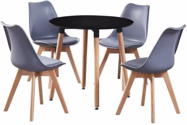 Life Interiors Lorenzo Round Dining Set with Table and 4 Grey Chairs